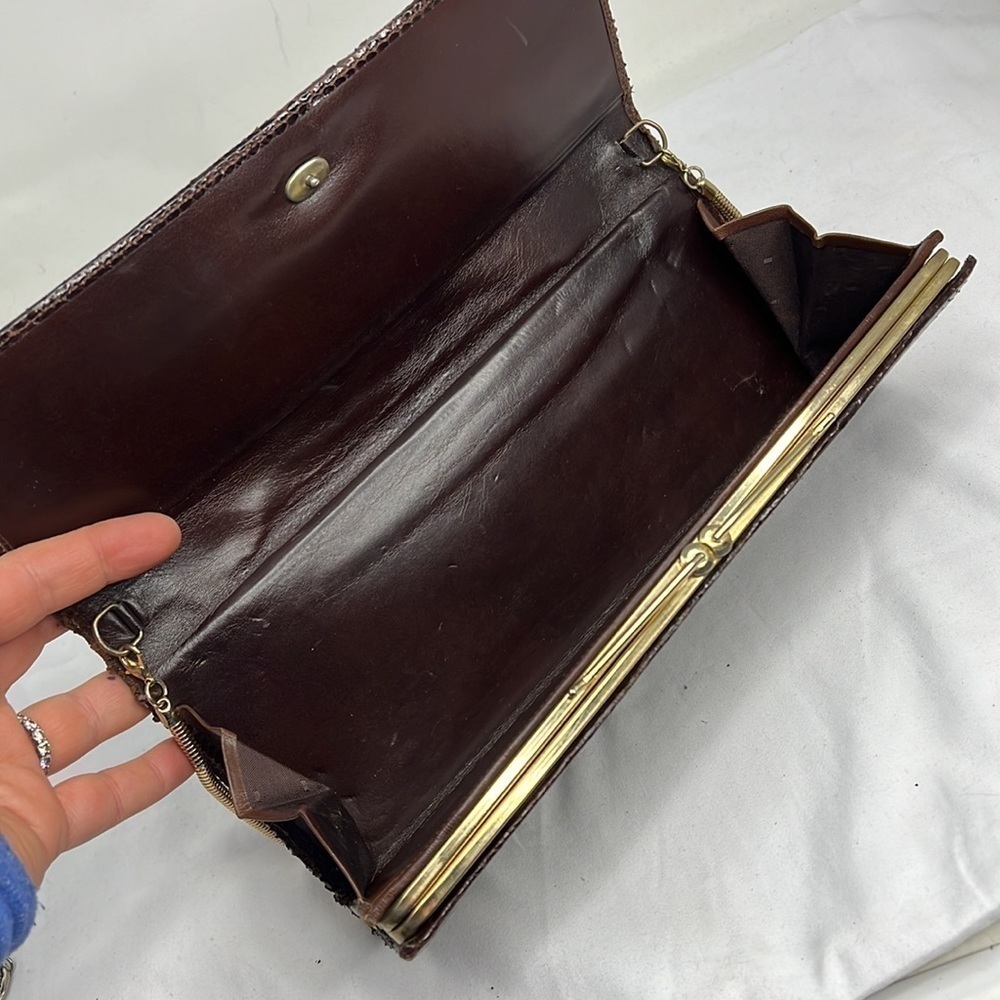 Brown Python Structured Long Clutch Shoulder Bag … - image 4